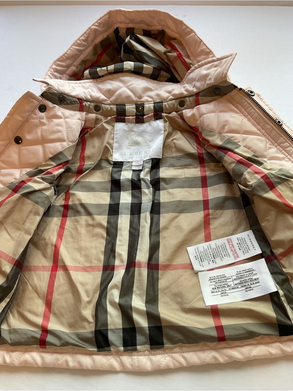 Burberry Kids Pink Quilted Hooded Jacket Authentic